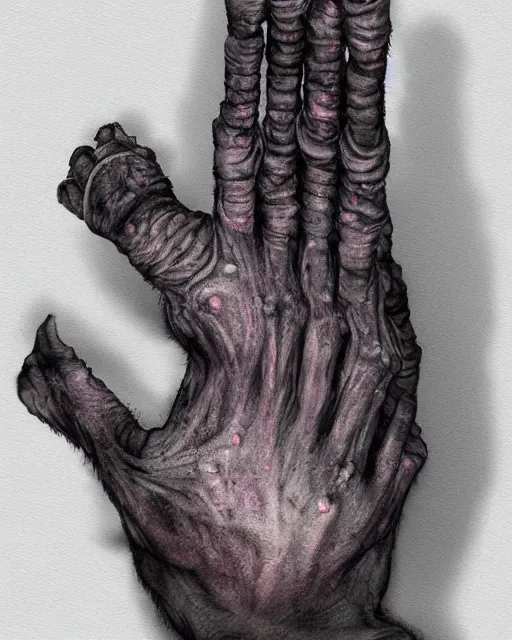 Image similar to cu of a creepy hand face creature, trending on artstation