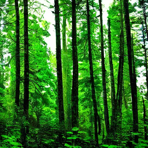 Prompt: Picture of the most beautiful lush green boreal Forest trees