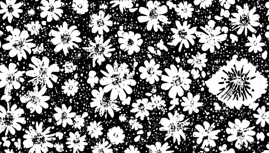 Image similar to black metal band logo designed with flowers and very happy and peaceful background