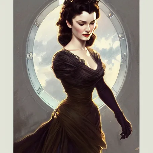 Image similar to Vivien Leigh in Gone With the Wind, D&D, fantasy, intricate, elegant, highly detailed, digital painting, artstation, concept art, matte, sharp focus, illustration, art by Artgerm and Greg Rutkowski and Alphonse Mucha