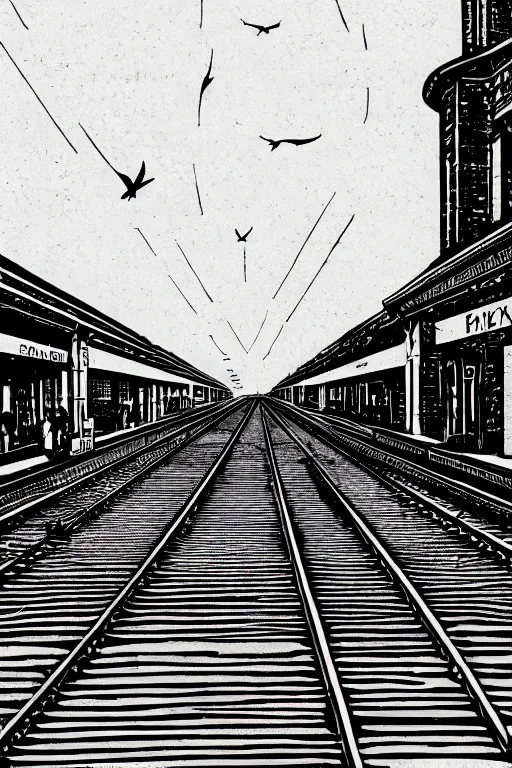 Image similar to a beautiful reduction linocut print on mulberry paper of york station platform, 8 k, frostbite 3 engine, cryengine, dof, trending on artstation, digital art, crepuscular ray, by gail brodholt