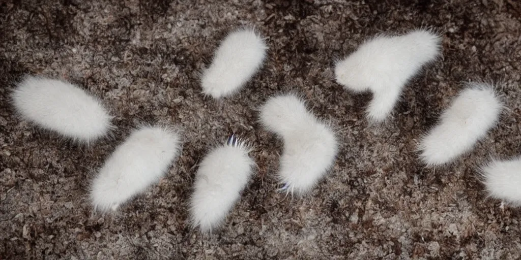 Prompt: small white hairy creatures under the floor boards, critters, scary, creepy, unsettling