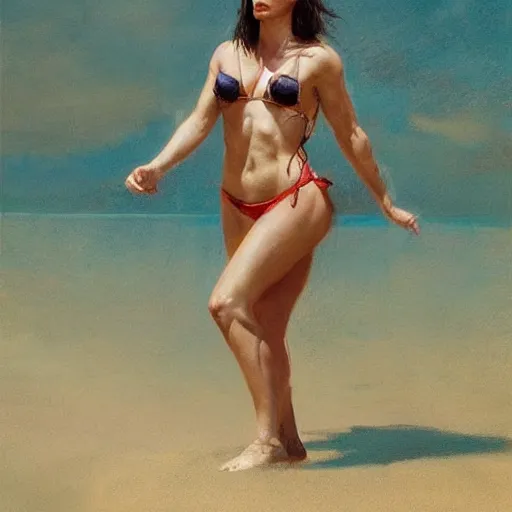 Image similar to halsey in a bikini, 8 k octane beautifully detailed render, post - processing, extremely hyper - detailed, intricate, epic composition, cinematic lighting, masterpiece, trending on artstation, masterpiece, stunning art by anders zorn, wonderful masterpiece by greg rutkowski, beautiful cinematic