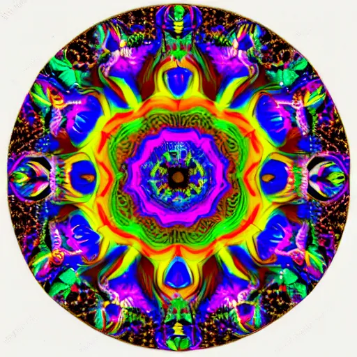 Prompt: a 3 d render of a symmetrical psychedelic mushroom mandala,