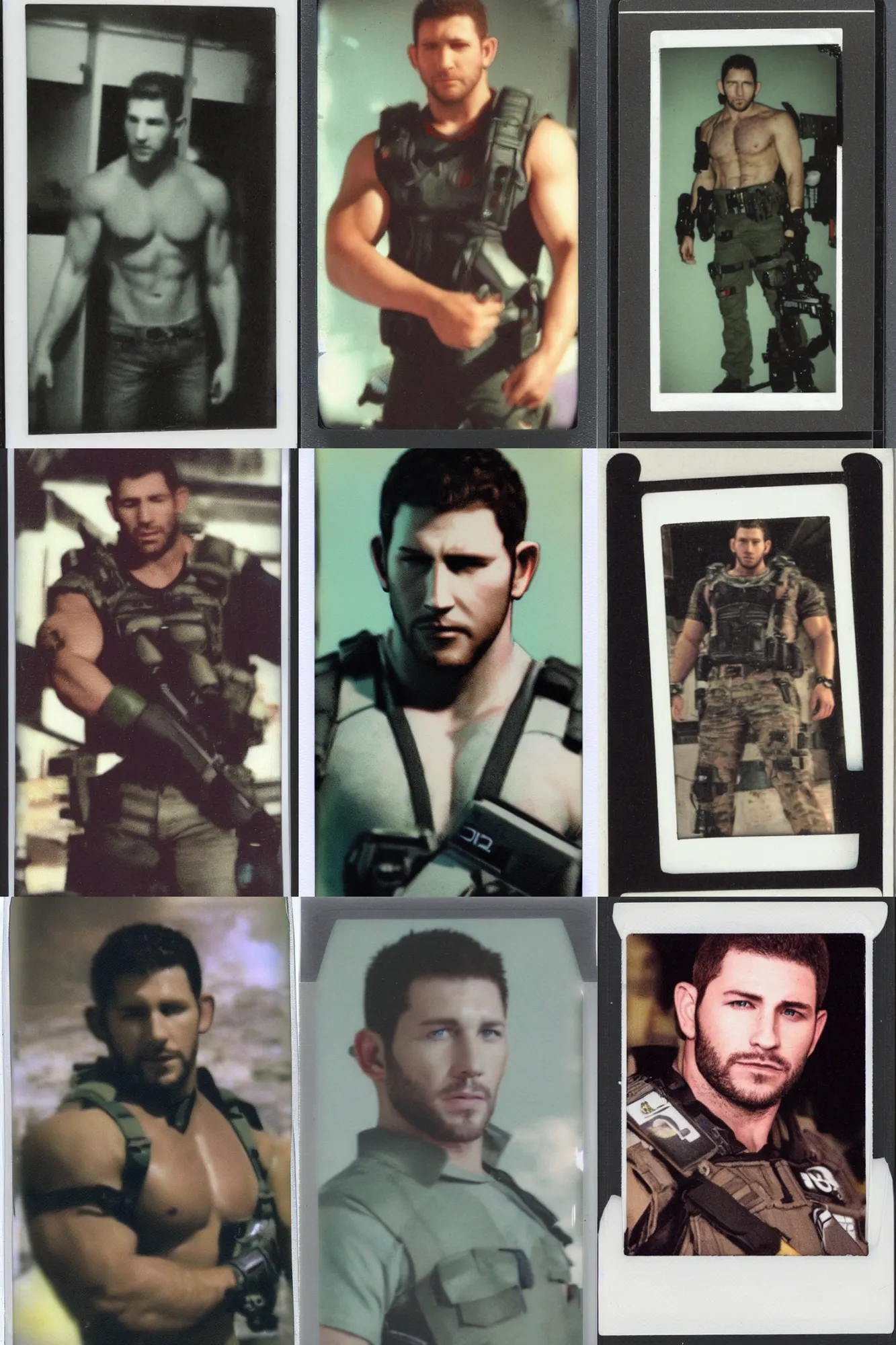 Prompt: a polaroid photo of chris redfield
