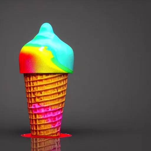 Prompt: ice cream cone with lava swirl on top, hyper-detailed, hypnotic, melted, drippy, smoothed, lava lamp, reflection, blender, 8k, Artstation, cgsociety