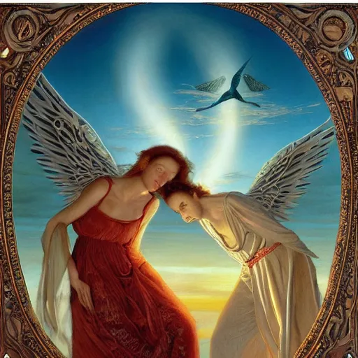 Prompt: Soul eating angels satisfy their hunger, light illumination at sunset, by James C. Christensen height 768-C 9.0