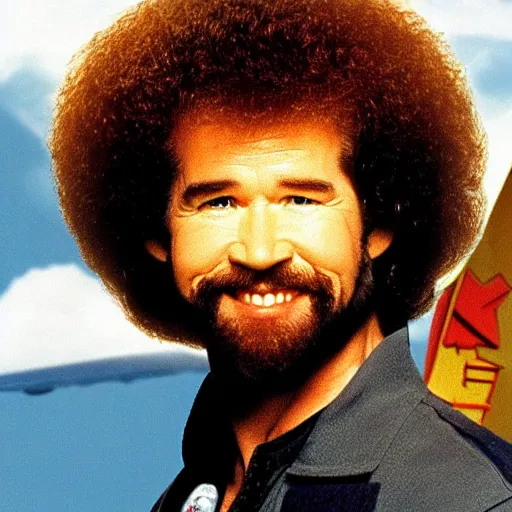 Image similar to bob ross top gun