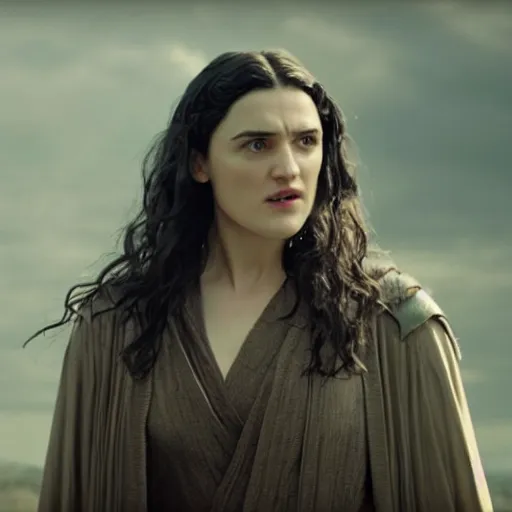 Image similar to a movie still of katie mcgrath as a jedi master