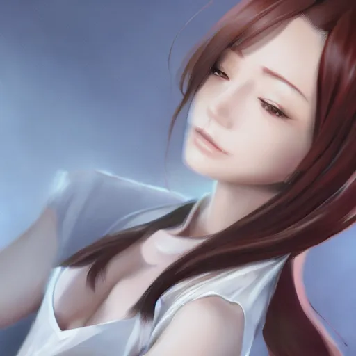 Image similar to kurisu makise, elegant, ultra highly detailed, digital painting, smooth, sharp focus, artstation, top-down shot, art by Ina Wong