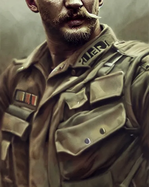 Image similar to tom hardy as a soldier in vietnam, wounded | | realistic shaded, fine details, fine - face, realistic shaded lighting painting by greg rutkowski, diego gisbert llorens, magali villeneuve, artgerm, jeremy lipkin, michael garmash, rob rey