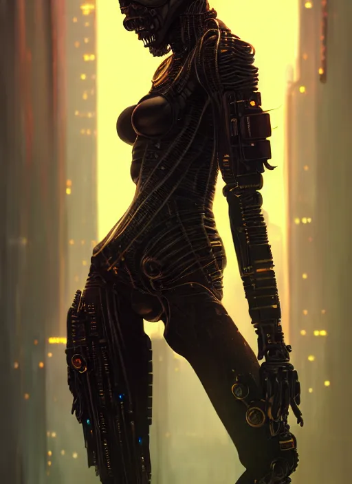 Image similar to soft lustrous ebony biotech raver gutter punk gothic cyborg, golden ratio, details, scifi, fantasy, cyberpunk, intricate, decadent, highly detailed, digital painting, octane render, artstation, concept art, smooth, sharp focus, illustration, art by artgerm, loish, wlop