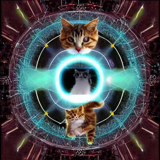 Image similar to strange attractor, but with cats in cyberspace, fantasy