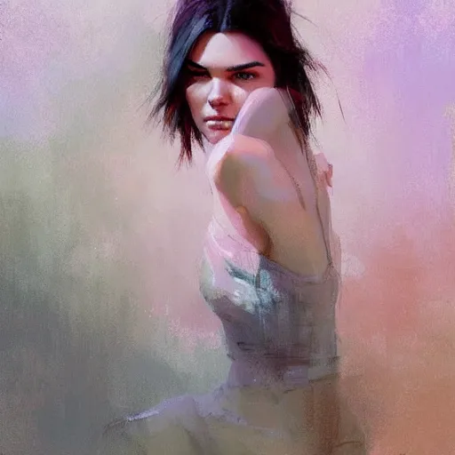 Prompt: kendall jenner by Richard Schmid by Jeremy Lipking by moebius by atey ghailan by RossDraws