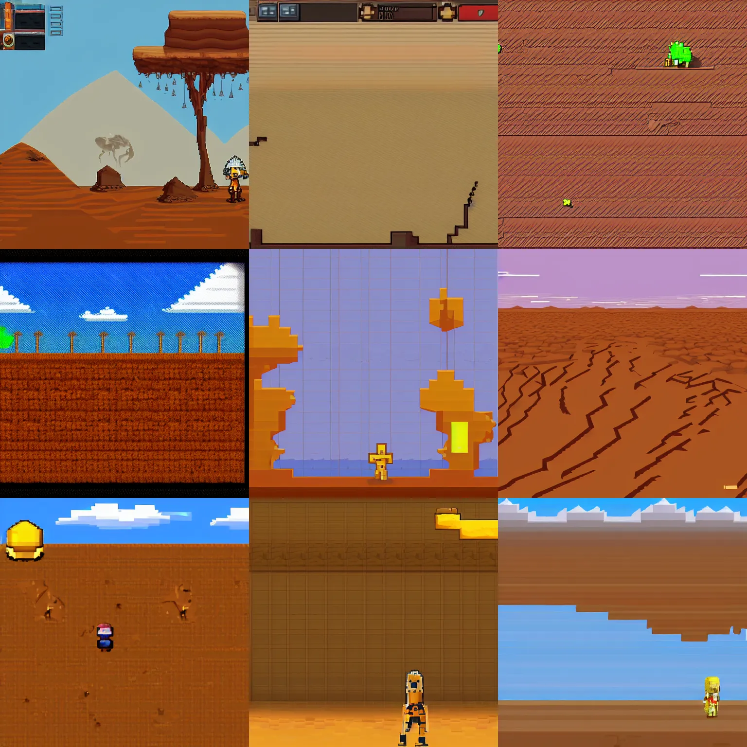 Prompt: sahara desert and sky in background, pixel art, unity 2 d, plataform 2 d game, sprite 2 d, game maker