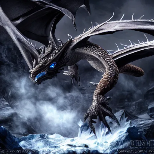 Prompt: a dragon shooting ice out of its breathe, cinematic shot, 8 k, digital art, hd, exquisite detail, horror