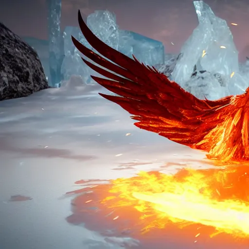 Prompt: a phoenix trapped in ice breaking through, cinematic lighting ultra detail ultra realistic photo realistic octane render 4k