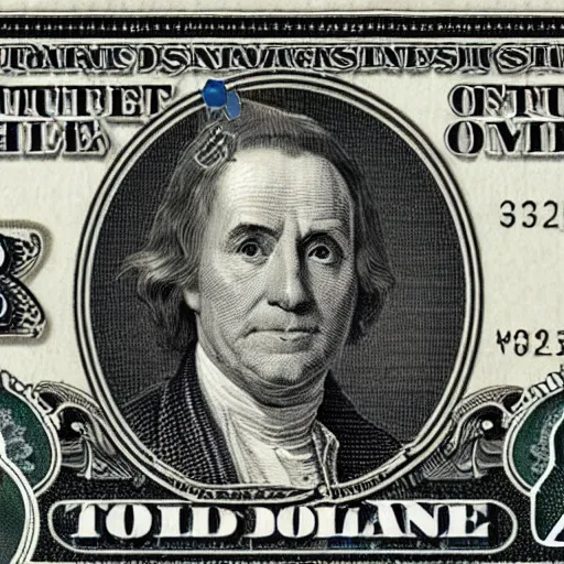 Prompt: an intricately detailed new dollar bill design featuring a portrait of Thomas the Tank Engine