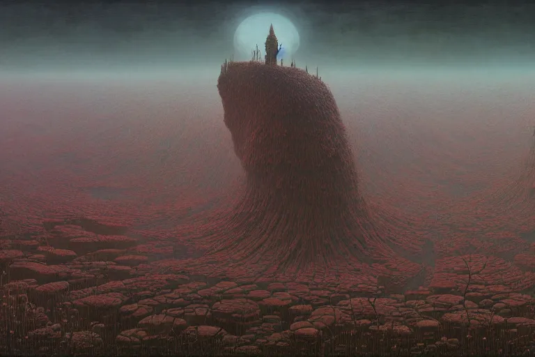 Image similar to a surreal and awe - inspiring sciende fiction landscape, intricate, elegant, highly detailed matte painting by beksinski and simon stalenhag