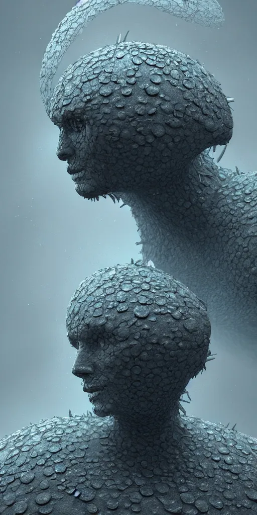 Image similar to concept art of a cybernetic insect life form, based on silica crystal on a rock background, surrounded by spirals of fog, grimy, gritty, trending on artstation, award winning painting, close portrait, cgi, art by bojan koturanovic and carel willink