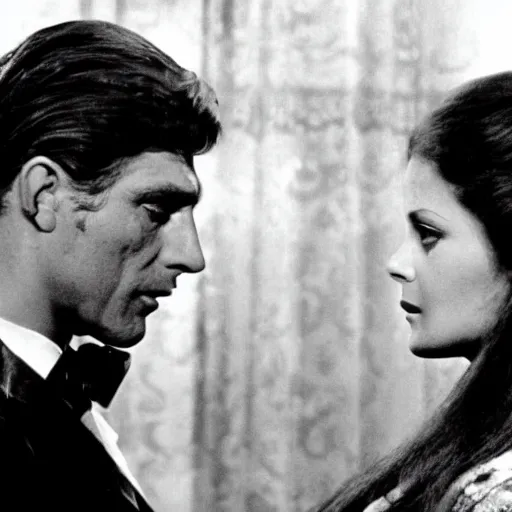 Prompt: a scene from the leopard by luchino visconti with burt lancaster and claudia cardinale