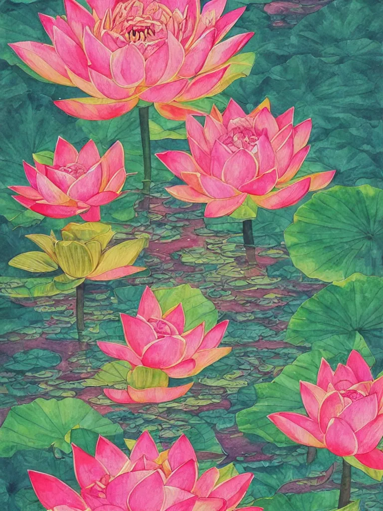 Prompt: a beautiful fine art watercolor painting of a buddha and a sacred lotus flower, intricate details, aesthetically pleasing and harmonious colors, sacred and pure