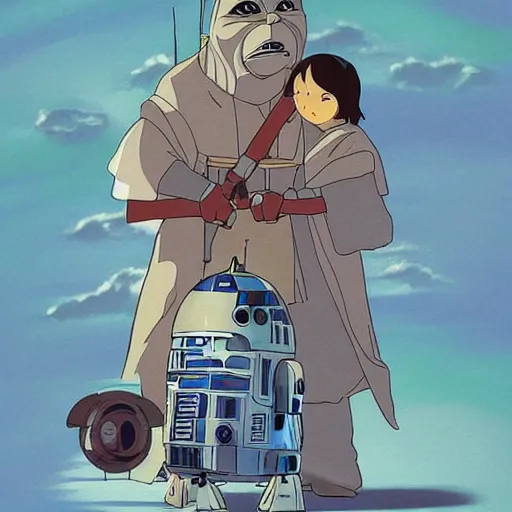 Image similar to star wars stills in the art style of studio ghibli