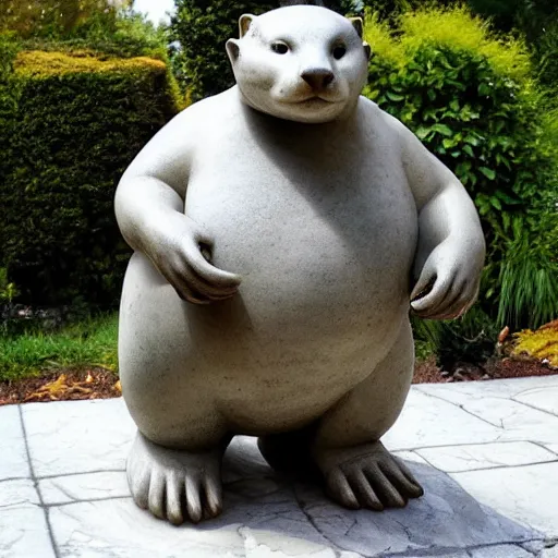 Image similar to a marble renaissance statue of a chubby otter carrying a bag of groceries