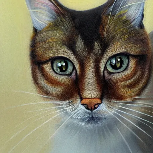 Prompt: a realistic painting of a brown cat on a car highly detailed trending on art station