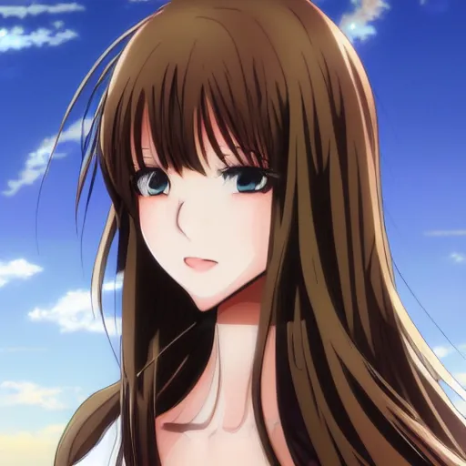 Prompt: key anime visual of a beautiful girl with brown hair and green eyes, trending on Pixiv; detailed