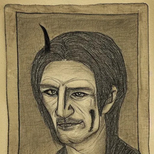 Prompt: portrait of a smug looking Lucifer, scribble with pencil on Parchment