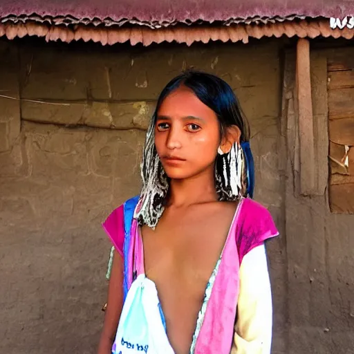 Prompt: a nepali village girl that looks exactly like doja cat, posing for the camera