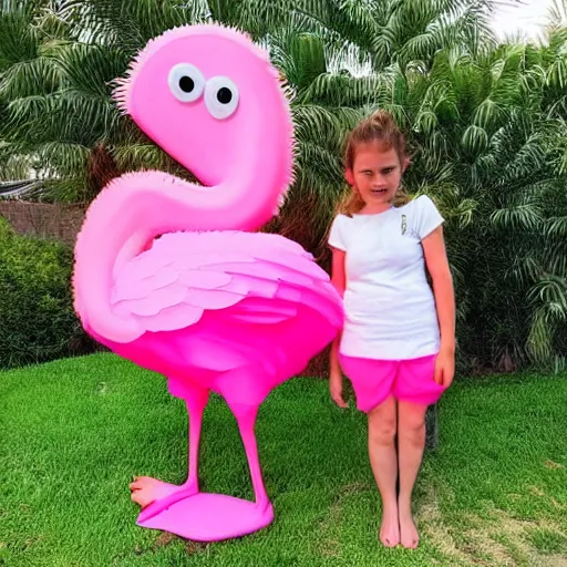 Image similar to photo of a giant flamingo next to a small human, with text that says “ worldest biggest flamingo ”