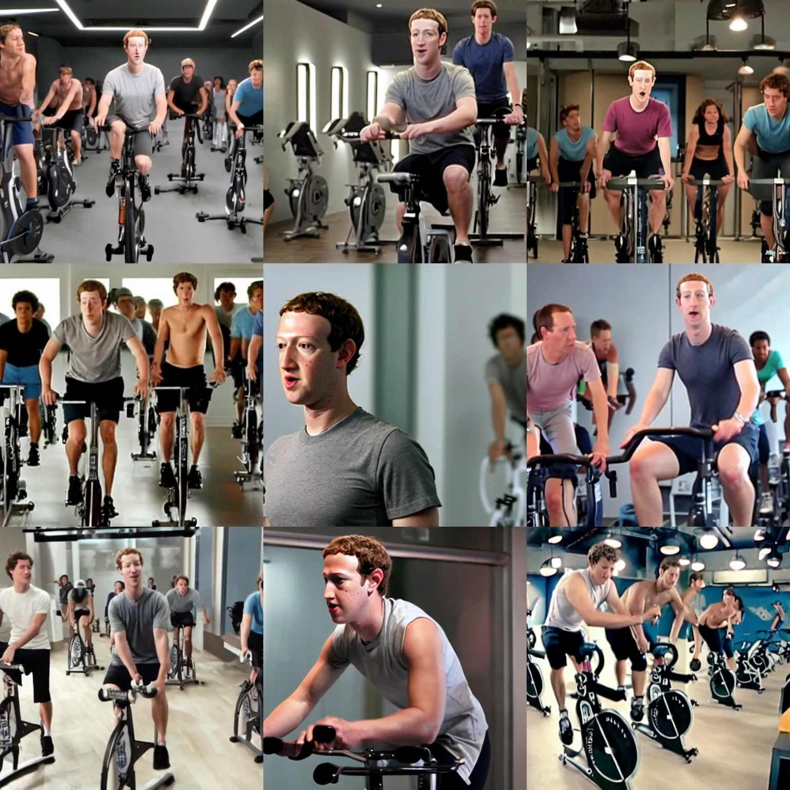 Prompt: Film still of Mark Zuckerberg in SoulCycle (2007), directed by Steven Spielberg