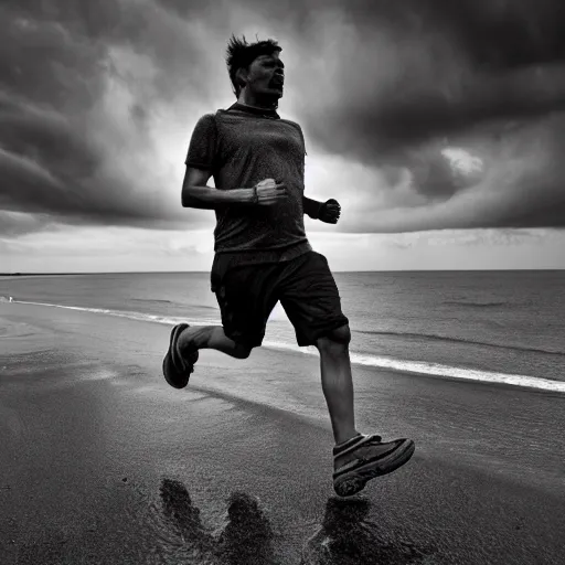 Image similar to man running from the stormy clouds by Magnum Photos, clean, detailed, award winning