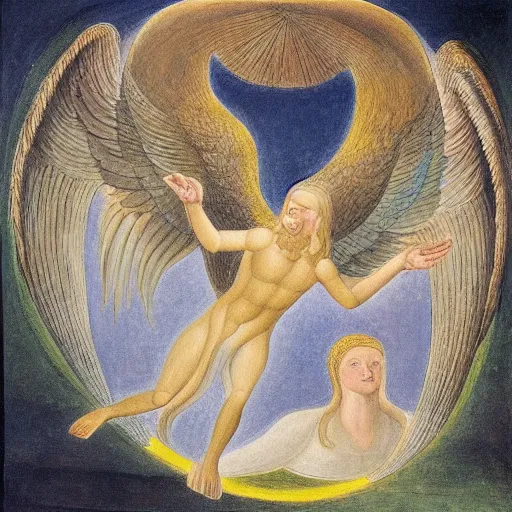 Image similar to biblical duckangel, by jean deville, by william blake, oil on canvas