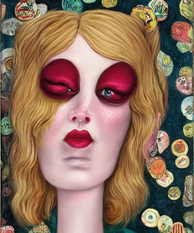 Image similar to portrait of Emma Stone in wonderland, lowbrow painting by Mark Ryden