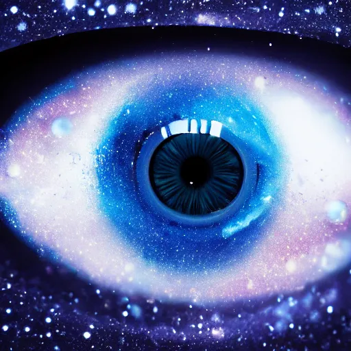 Image similar to blue baby eye with galaxy exploding inside it, 4 k