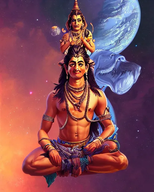 Image similar to full body portrait of Lord Shiva in Outer Space by Stanley Artgerm Lau, WLOP, Rossdraws, frank frazetta, Andrei Riabovitchev, Marc Simonetti, tranding on artstation