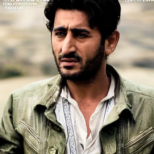 Image similar to close - up of an attractive kurdish singer in a movie directed by christopher nolan, movie still frame, promotional image, imax 7 0 mm footage