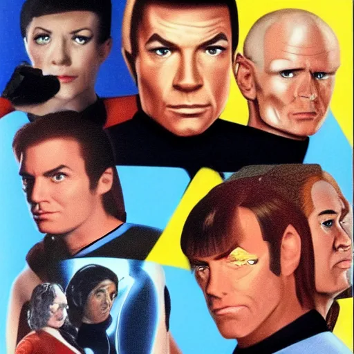 Prompt: the cast of Star Trek Next Generation as characters in Nintendo 64's GoldenEye 007