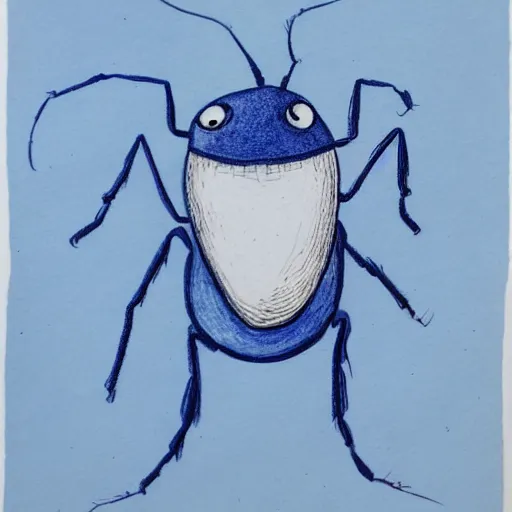 Image similar to a one - eyed blue ant character study with a relaxed stance, pen and ink