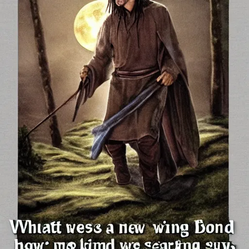 Image similar to What news from the West, O wandering wind, do you bring to me tonight? Have you seen Boromir the Tall by moon or by starlight?