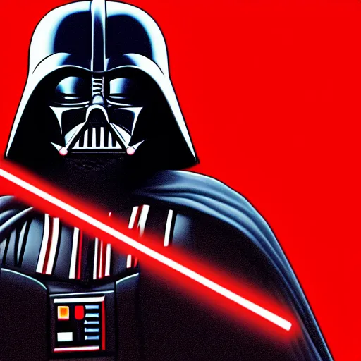 Image similar to darth vader, profile pic, centered, red background, highly detailed, digital art