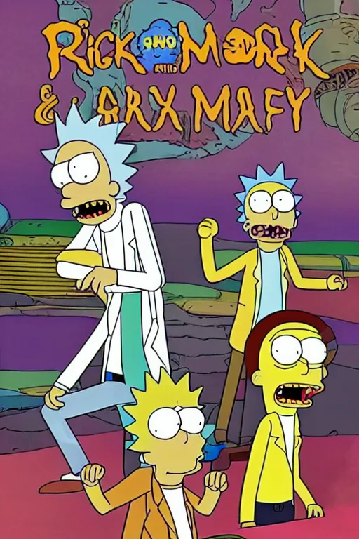 Prompt: Rick and Morty fight the Simpsons