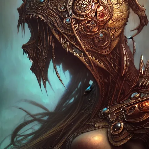 Image similar to a highly detailed long shot photo of chthonic warcraft female character by ayami kojima, beksinski, giger, intricate, digital painting, artstation, intricate, concept art, smooth, sharp focus, illustration