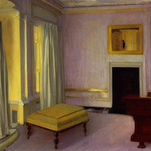 Image similar to haunted room of ivory and gold filigree, film still by edward hopper, by Bosch, by klimt, art noveau, highly detailed, strong lights, liminal, eerie, Bright pastel colors