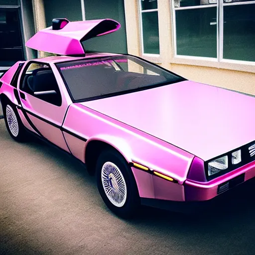 Prompt: “ photo of a pink delorean ”