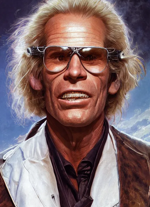 Prompt: formal portrait of charlton heston as doc brown wearing a lab coat and silver wraparound sunglasses. digital art by eugene de blaas, ross tran, and nasreddine dinet, vibrant color scheme, intricately detailed, in the style of romanticism, cinematic, artstation, greg rutkowski