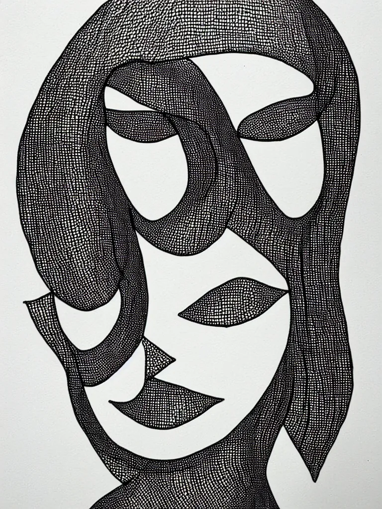 Prompt: elegant minimalist metal wire art of symmetrical and emotional dramatic female facial features and silhouette, influenced by one line drawings, curves, twirls and spirals